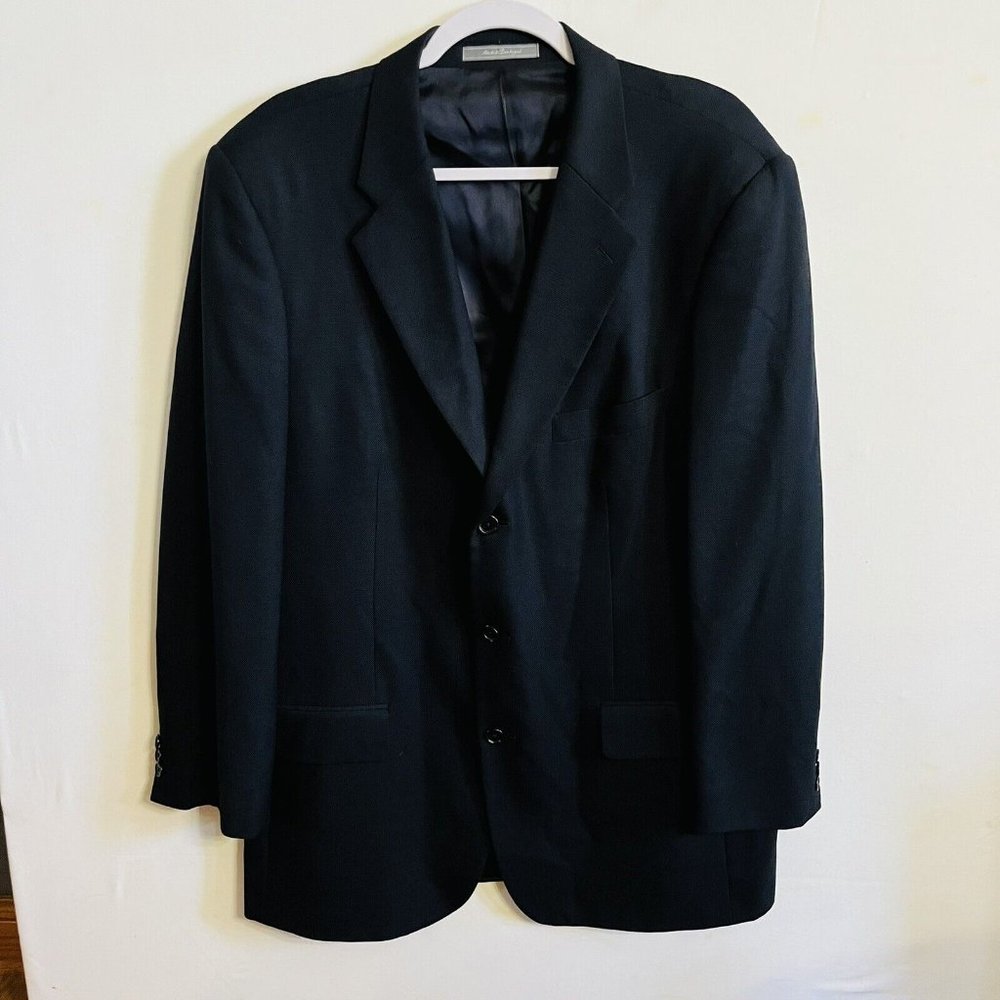Talbots Blazer Size 44L Black 100% Wool 3 Button Made In Portugal